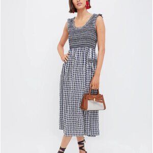 Tuckernuck Pomander Place Navy Gingham Smocked Abilene Midi Dress